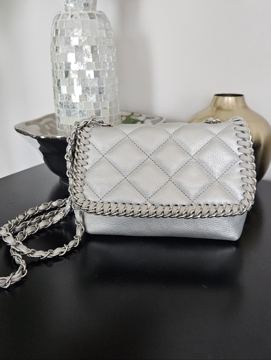Steve Madden Handbags - Steve Madden Quilted Metallic Silver Chain Shoulder Bag